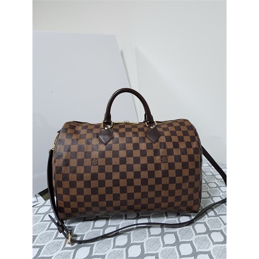Authentic LOUIS VUITTON Damier Ebene Canvas Speedy Bandouliere 35 Bag Brown - Picture 9 of 12